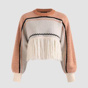 CIDER Fringe Patchy Sweater